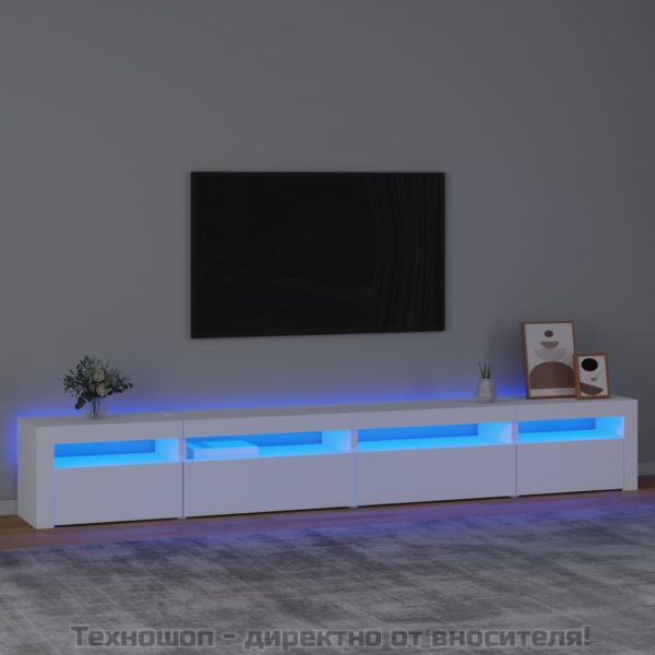 ТВ шкаф с LED осветление, бял, 270x35x40 см