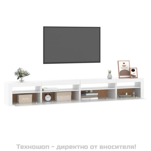 ТВ шкаф с LED осветление, бял, 270x35x40 см