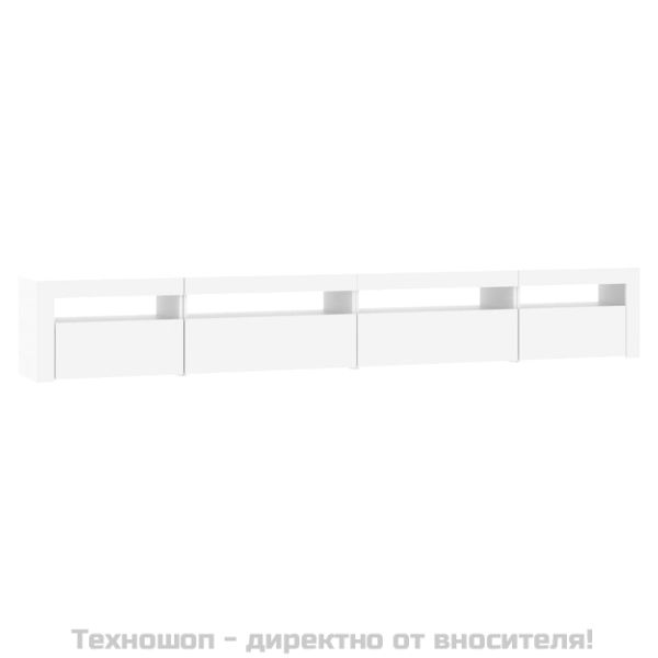 ТВ шкаф с LED осветление, бял, 270x35x40 см