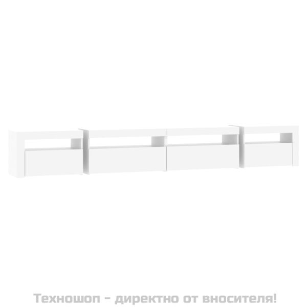 ТВ шкаф с LED осветление, бял, 270x35x40 см
