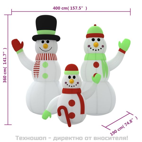 Семейство надуваеми снежни човеци с LED, 360 см