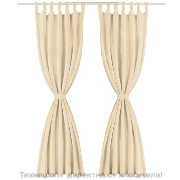 Завеси от микросатен, 2 бр, с "уши", 140x225 см, бежови