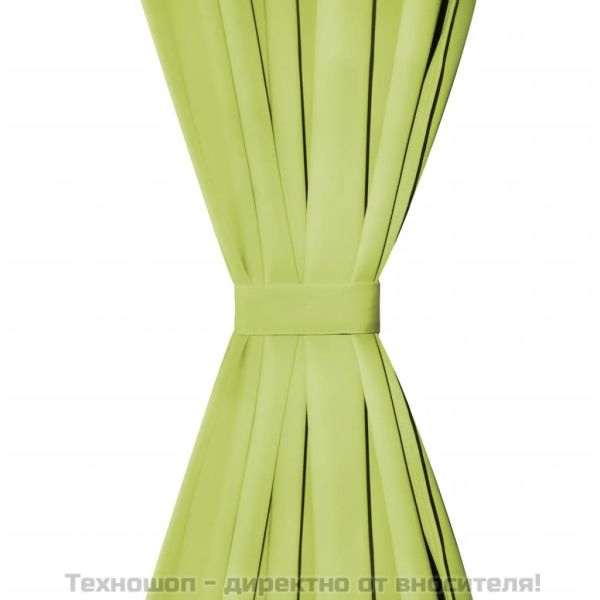 Завеси от микросатен, 2 бр, с "уши", 140x245 см, зелени