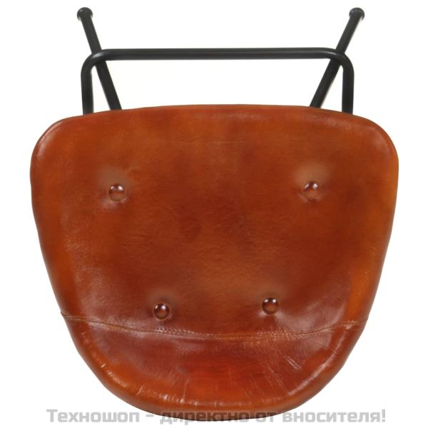 Бар табуретки, 4 бр, кафяви, естествена кожа