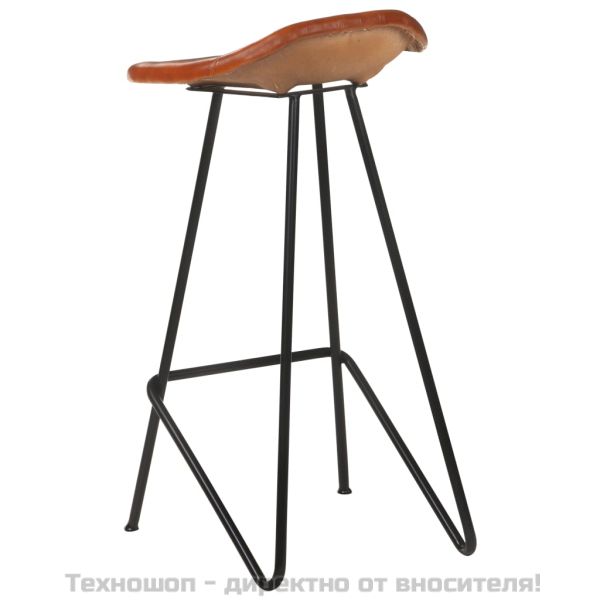 Бар табуретки, 2 бр, кафяви, естествена кожа