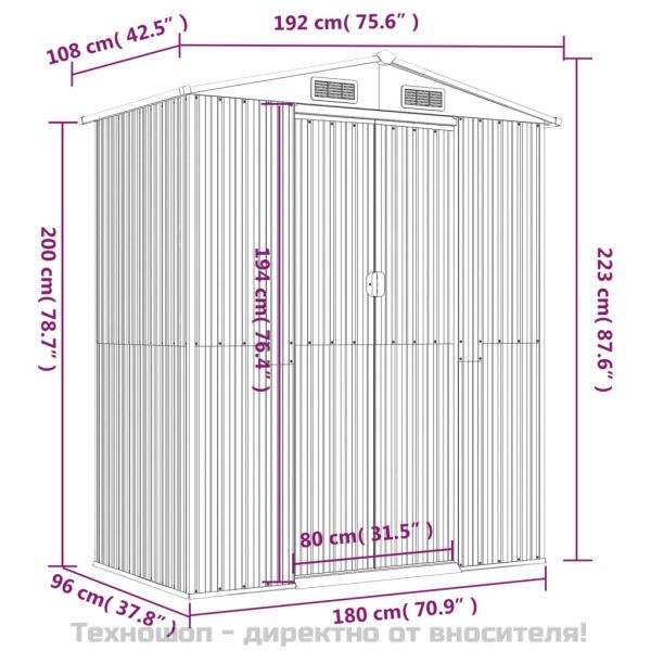Градински навес тъмнокафяв 192x108x223 см поцинкована стомана