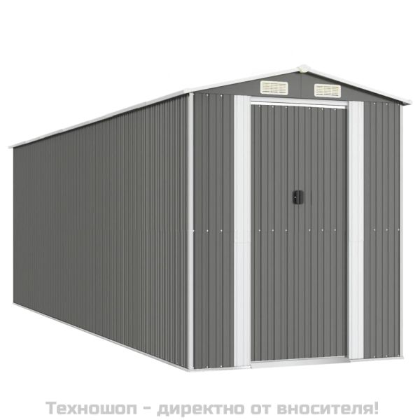 Градинска барака светлосива 192x606x223 см поцинкована стомана