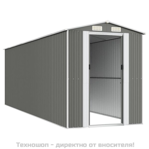 Градинска барака светлосива 192x606x223 см поцинкована стомана