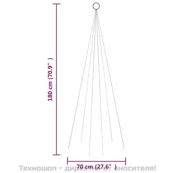 Коледна елха на флагщок, топло бяло, 108 LED, 180 см
