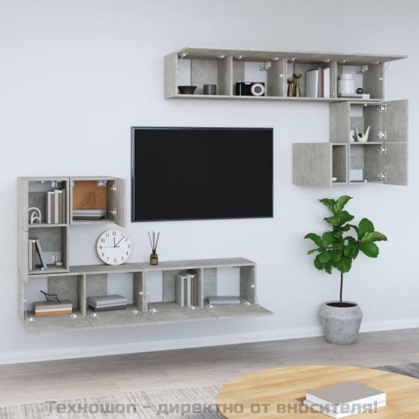 ТВ шкафове за стенен монтаж, Бетонно сиво, инженерно дърво