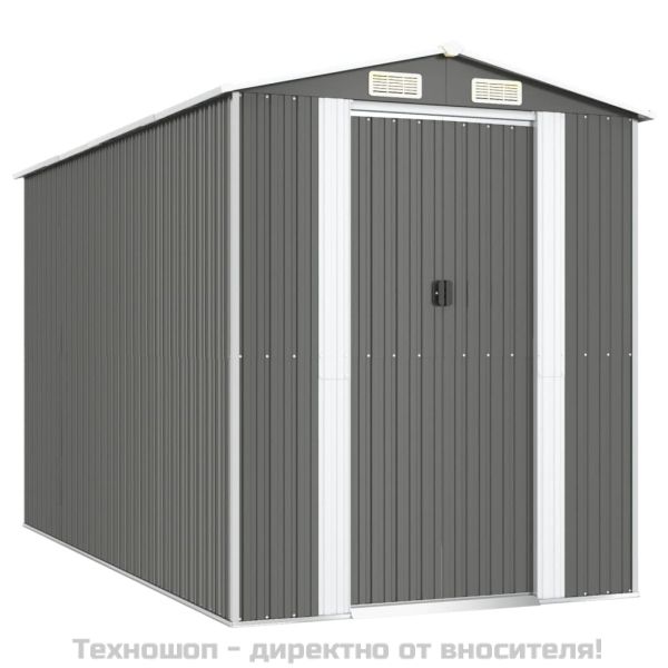 Градинска барака светлосива 192x357x223 см поцинкована стомана
