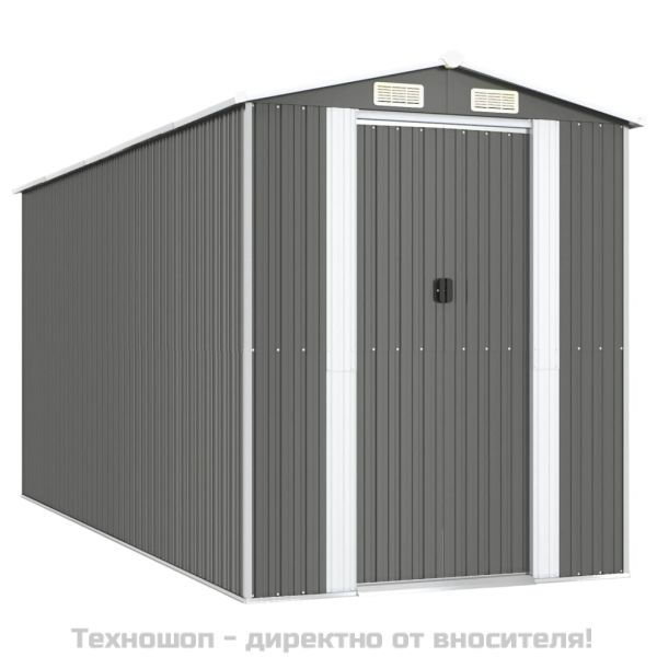 Градинска барака светлосива 192x440x223 см поцинкована стомана