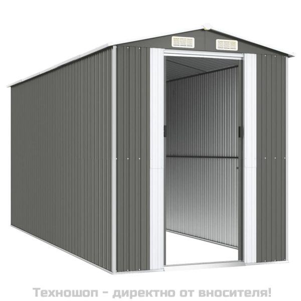 Градинска барака светлосива 192x440x223 см поцинкована стомана