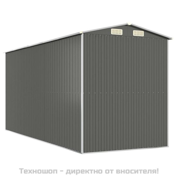 Градинска барака светлосива 192x440x223 см поцинкована стомана