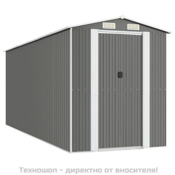 Градинска барака светлосива 192x523x223 см поцинкована стомана