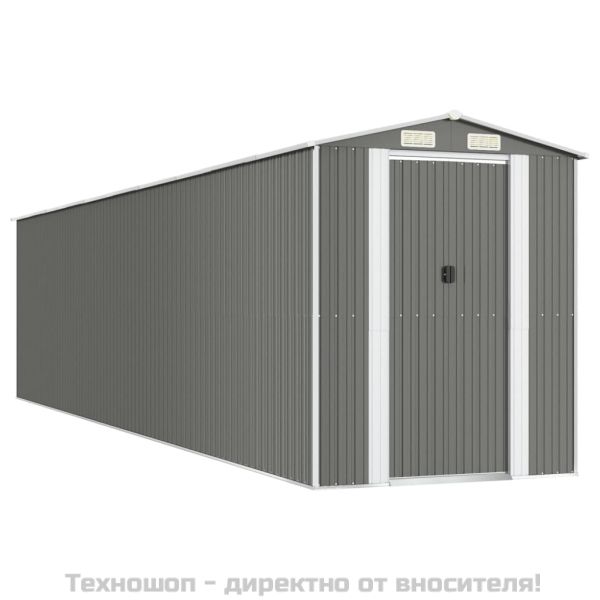 Градинска барака светлосива 192x855x223 см поцинкована стомана