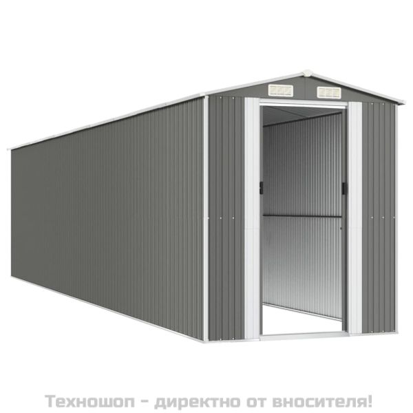 Градинска барака светлосива 192x855x223 см поцинкована стомана