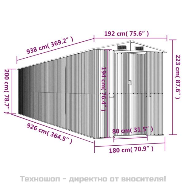 Градинска барака светлосива 192x938x223 см поцинкована стомана