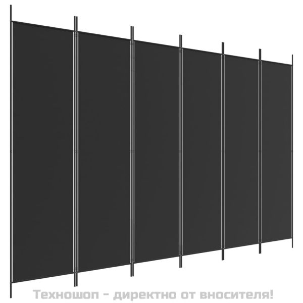 Параван за стая, 6 панела, черен, 300x200 cм, плат
