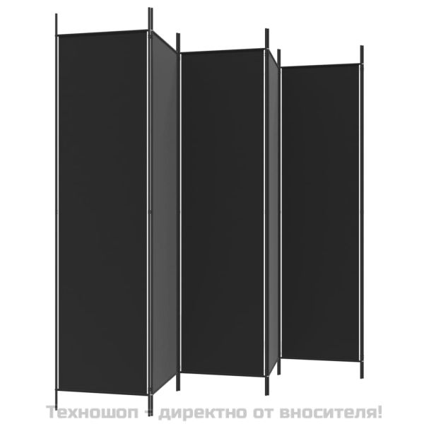 Параван за стая, 6 панела, черен, 300x200 cм, плат