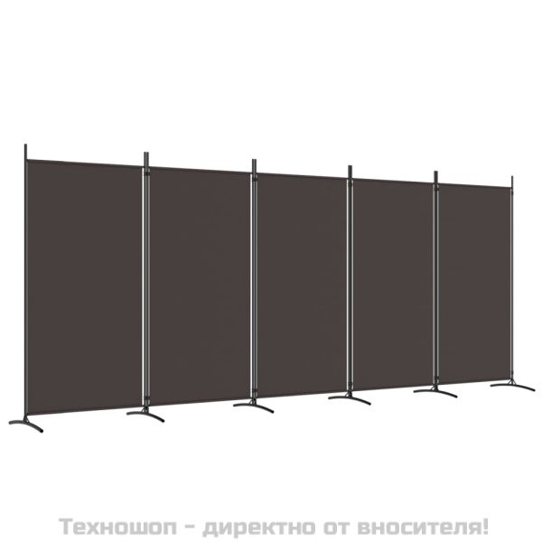 Параван за стая, 5 панела, кафяв, 433x180 см, плат