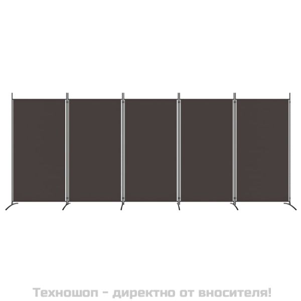 Параван за стая, 5 панела, кафяв, 433x180 см, плат