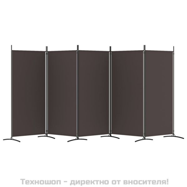 Параван за стая, 5 панела, кафяв, 433x180 см, плат