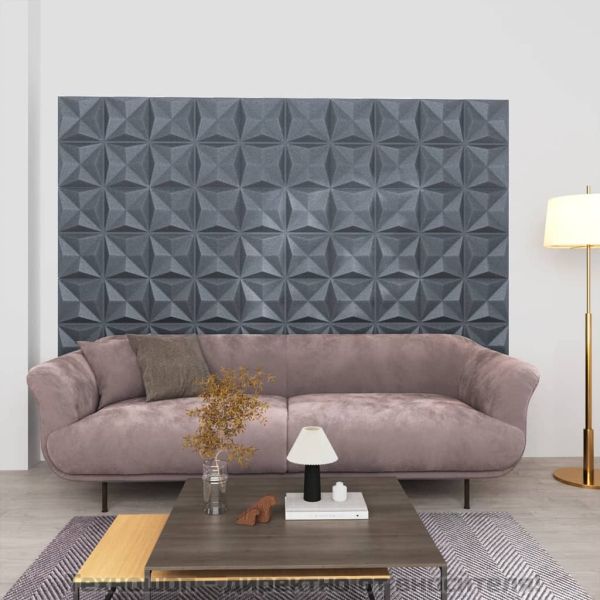 3D стенни панели, 24 бр, 50x50 см, оригами сиво, 6 м²