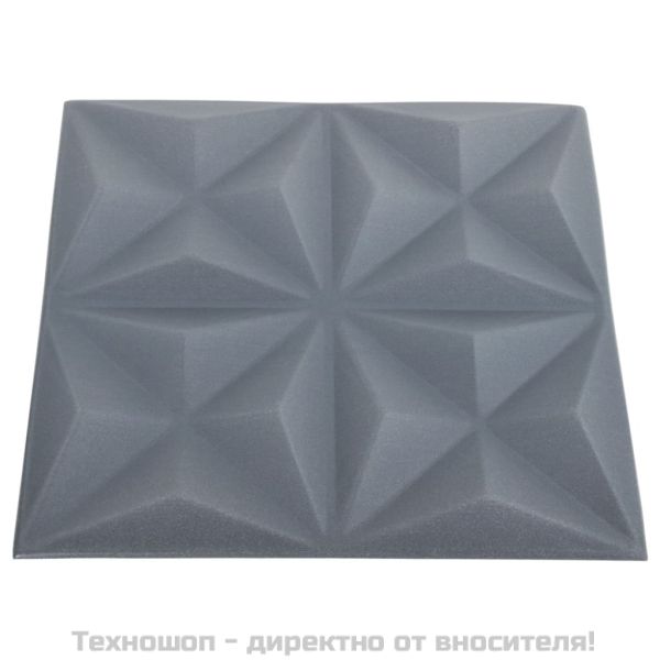 3D стенни панели, 24 бр, 50x50 см, оригами сиво, 6 м²