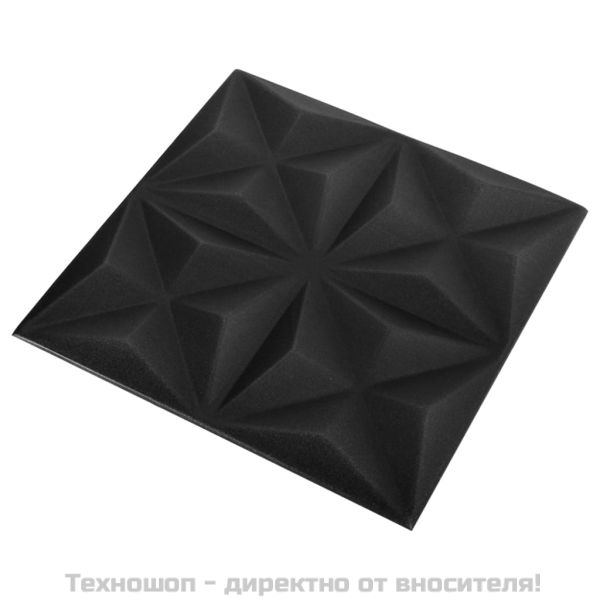 3D стенни панели, 12 бр, 50x50 см, оригами черно, 3 м²