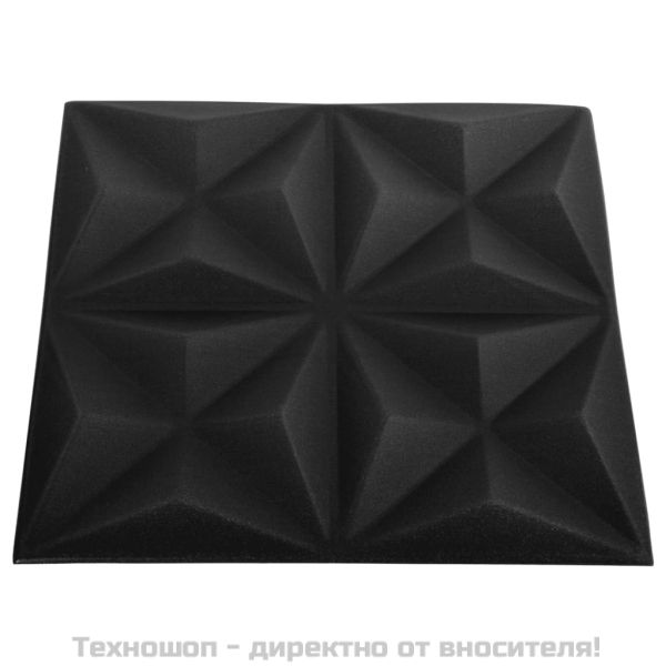 3D стенни панели, 12 бр, 50x50 см, оригами черно, 3 м²