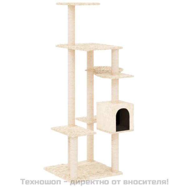 Котешко дърво със сизалени стълбове, кремаво, 142 см