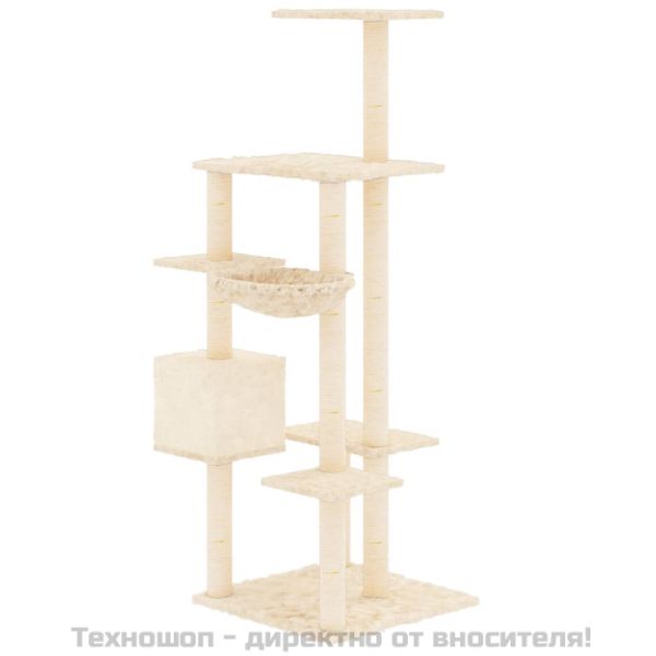 Котешко дърво със сизалени стълбове, кремаво, 142 см
