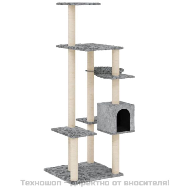 Котешко дърво със сизалени стълбове, светлосиво, 142 см