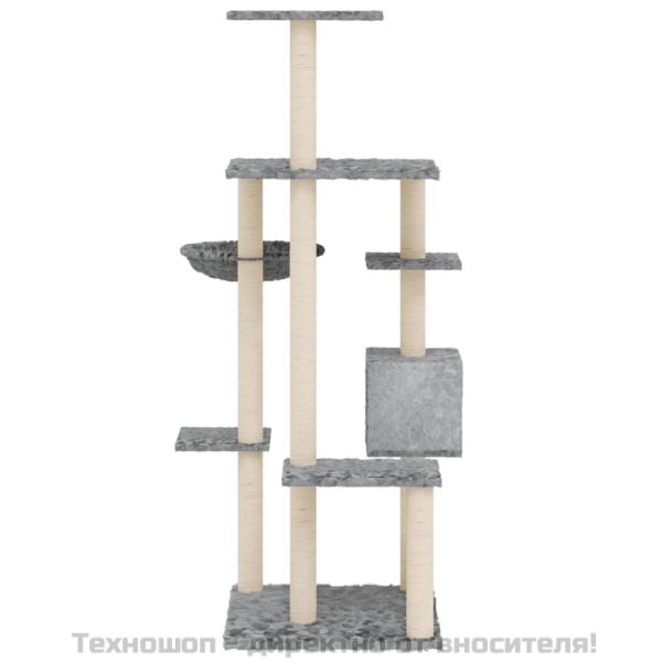 Котешко дърво със сизалени стълбове, светлосиво, 142 см