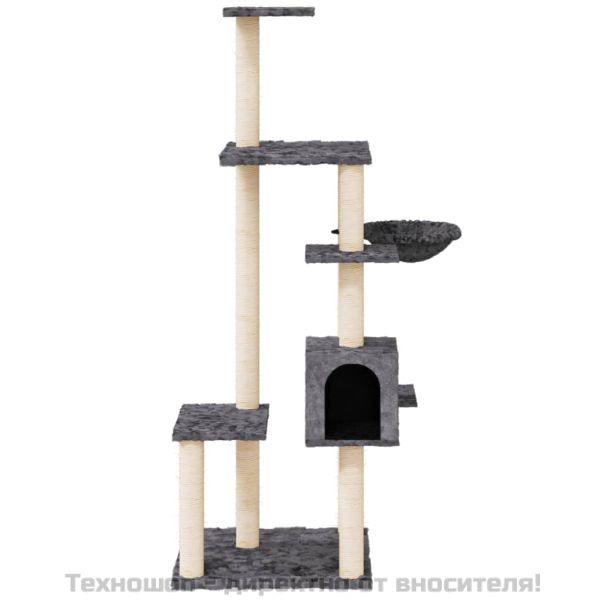 Котешко дърво със сизалени стълбове, тъмносиво, 142 см