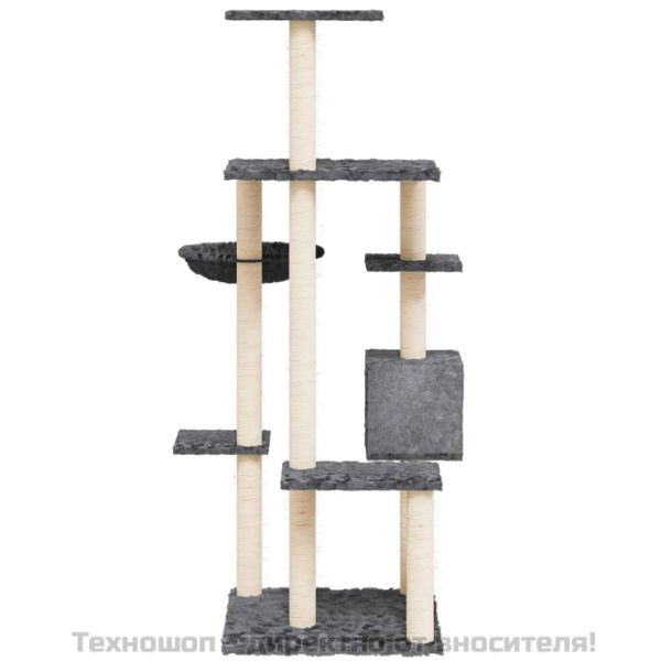 Котешко дърво със сизалени стълбове, тъмносиво, 142 см