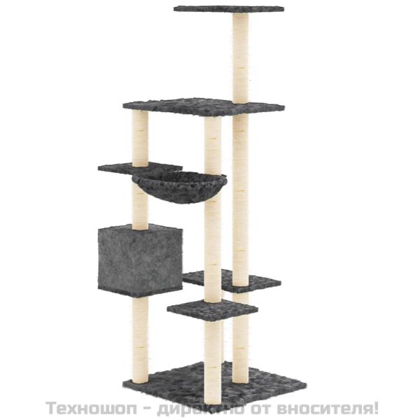 Котешко дърво със сизалени стълбове, тъмносиво, 142 см