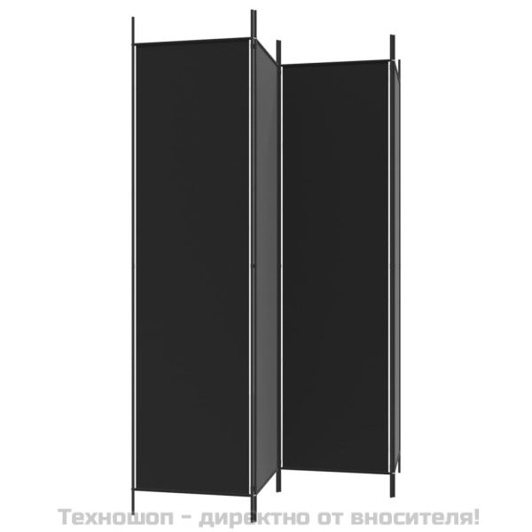 Параван за стая, 4 панела, черен, 200x200 cм, плат