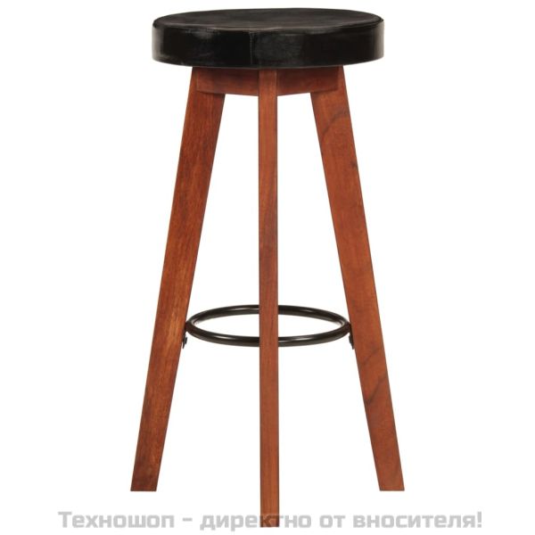 Бар табуретки 2 бр естествена кожа и акациево дърво масив