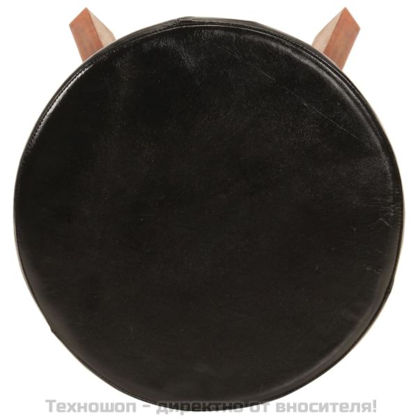 Бар табуретки 2 бр естествена кожа и акациево дърво масив