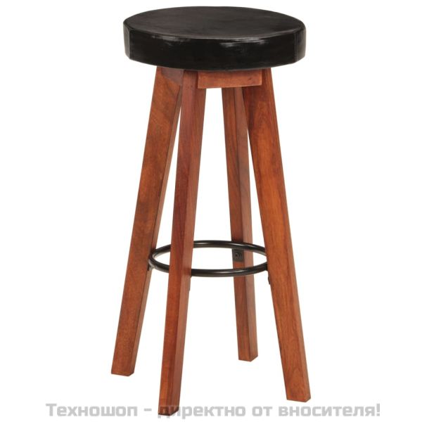 Бар табуретки 2 бр естествена кожа и акациево дърво масив