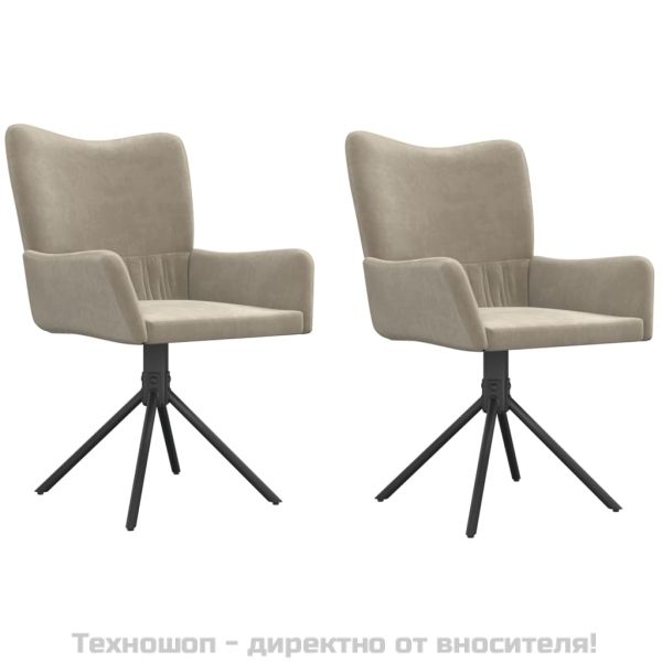 Въртящи се трапезни столове, 2 бр, светлосиви, кадифе
