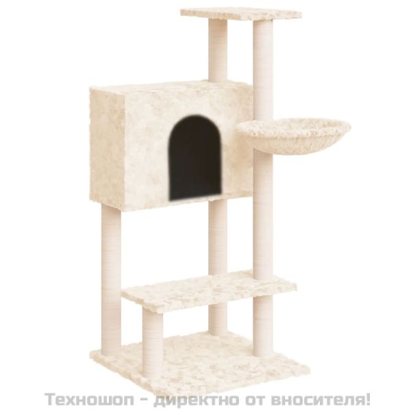 Котешко дърво със сизалени стълбове, кремаво, 108,5 см
