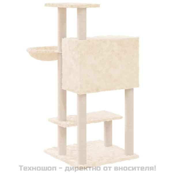 Котешко дърво със сизалени стълбове, кремаво, 108,5 см
