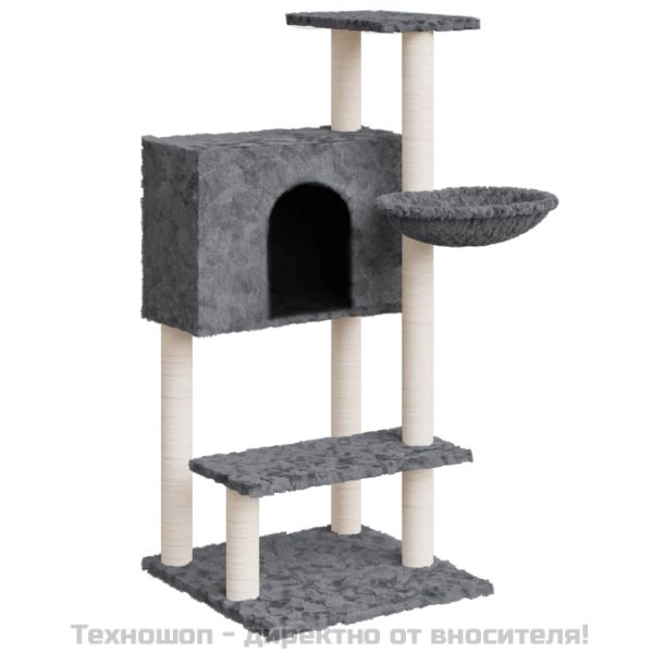 Котешко дърво със сизалени стълбове, тъмносиво, 108,5 см