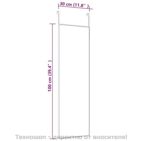Огледало за врата, черно, 30x100 см, стъкло и алуминий