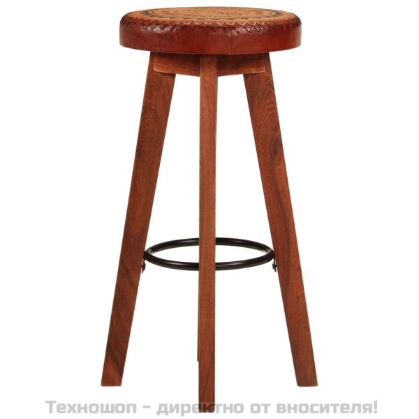 Бар табуретки 2 бр естествена кожа и акациево дърво масив