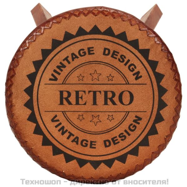 Бар табуретки 2 бр естествена кожа и акациево дърво масив