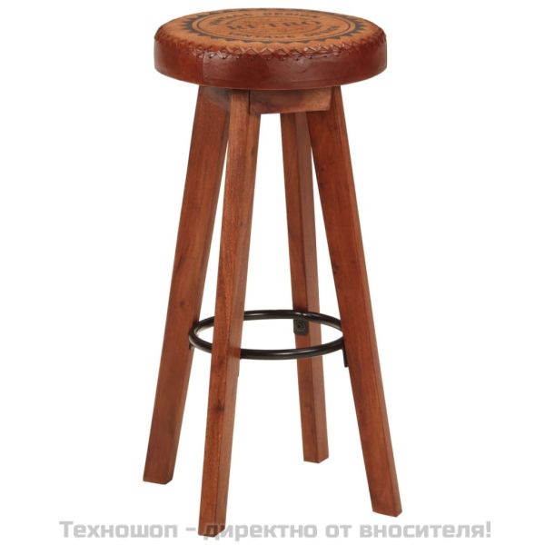 Бар табуретки 2 бр естествена кожа и акациево дърво масив